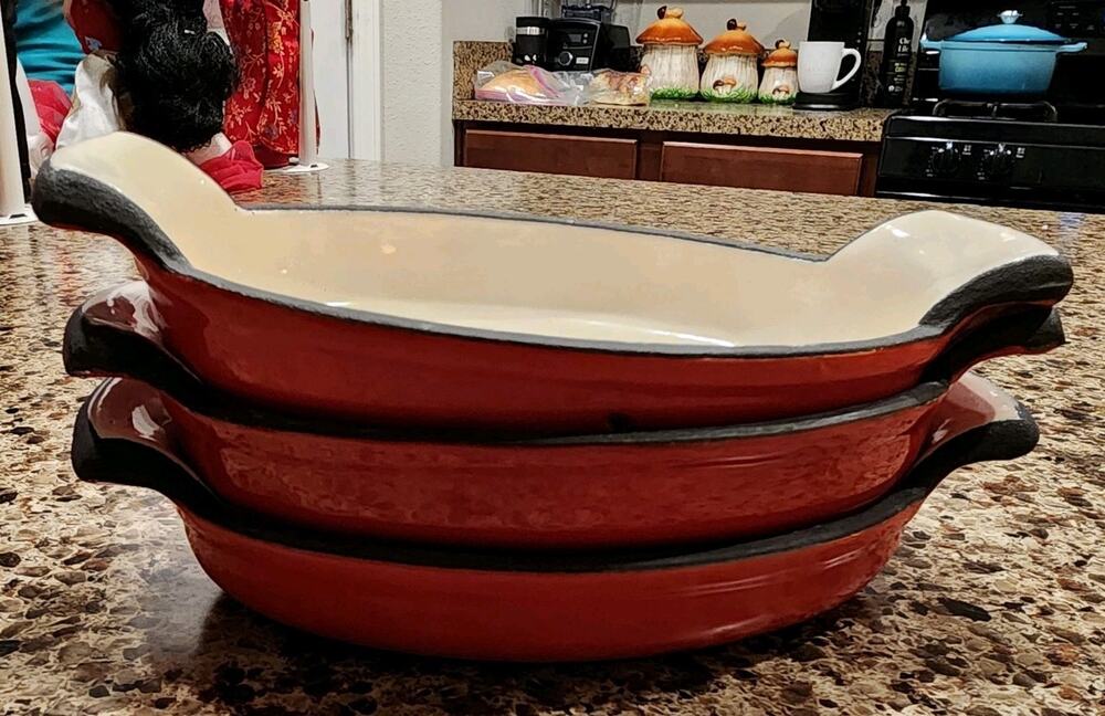Martha Stewart Enameled Cast Iron Au Gratin Pans Macys Cellar Red Set of Three
